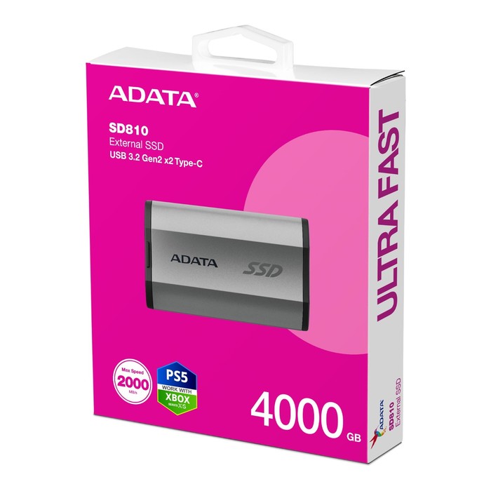 Накопитель SSD A-Data USB-C 4TB SD810-4000G-CSG SD810 1.8" серый - фото 51607648