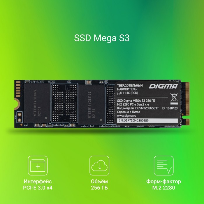 Накопитель SSD Digma PCIe 3.0 x4 256GB DGSM3256GS33T Mega S3 M.2 2280 - фото 51607666