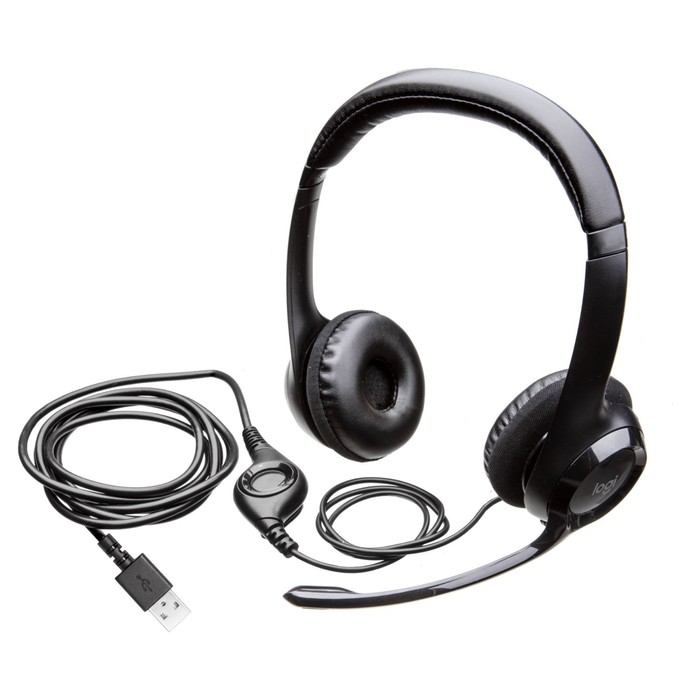 Наушники с микрофоном Logitech H390 черный 1.9м накладные USB оголовье (981-000803) - фото 51608067