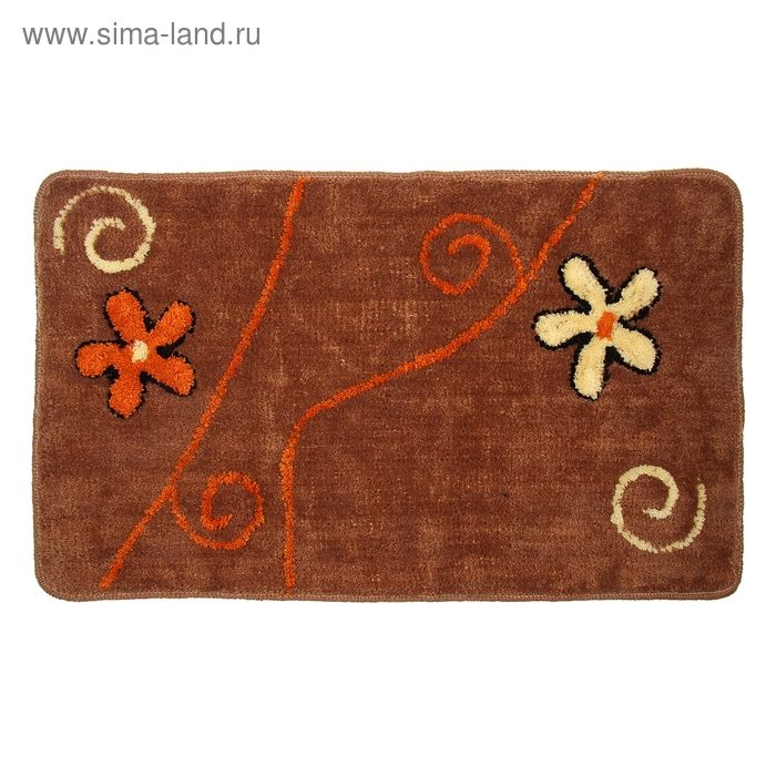 Коврик для ванны "Цветы" 50х80 см, цвет коричневый - Фото 1