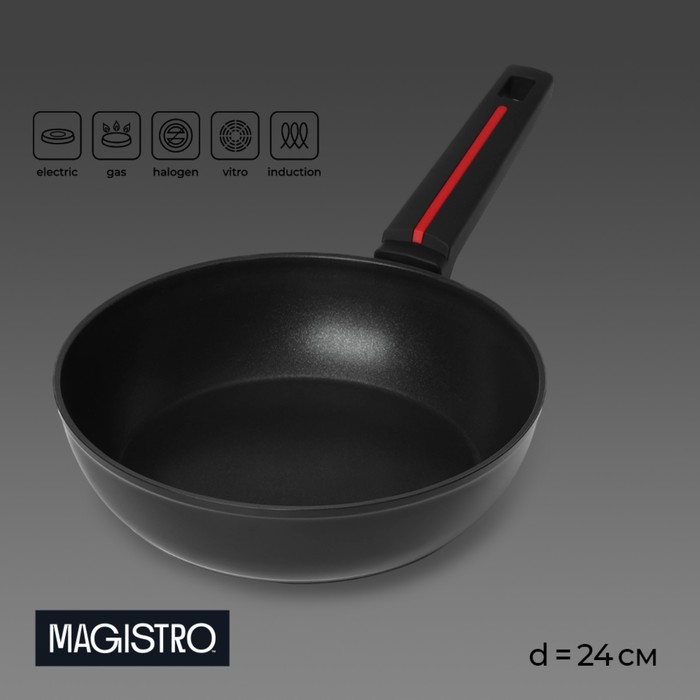 Сковорода Magistro Flame, d=24 см, h=6,3 см, антипригарное покрытие, индукция - Фото 1