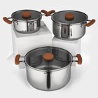 Набор кастрюль Magistro, 3 шт.: d=16/20/24 см, толщина 0.6 мм, штабелируемые, индукция, 304 AISI марка стали - Фото 6