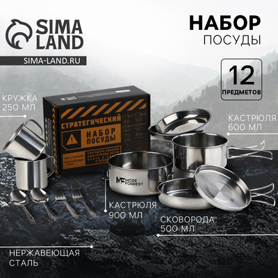 Подарочный набор посуды для похода «Стратегический набор», 12 предметов