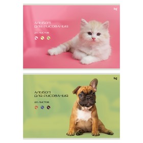 Альбом для рисования А4, 20 листов «Собачка и котик», картонная обложка, блок 100 г/м2, МИКС