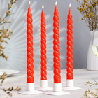 Свеча витая, 2,2х25 см, 4 шт лакированная красная - фото 25289257