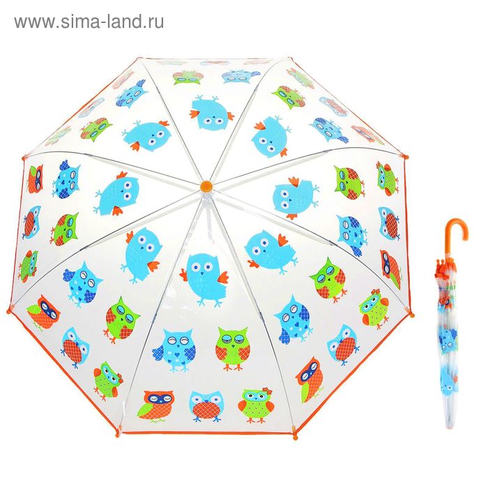 Зонт детский «Совушки», механический, r=38,5см, цвет оранжевый - Фото 1