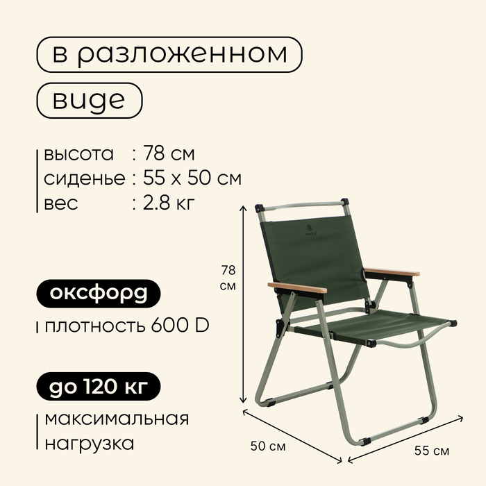 Кресло складное maclay, 55 х 50 х 78 см, до 120 кг, цвет зелёный