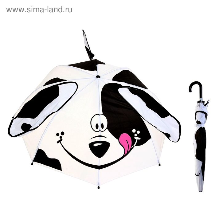 Зонт детский "Далматинец", механический, с ушками, с хвостом, r=35см, цвет чёрный/белый - Фото 1