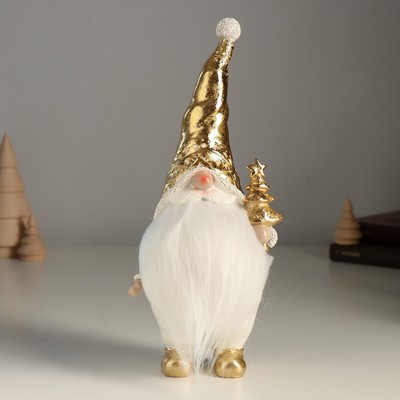 Сувенир полистоун "Дед Мороз в золотом колпаке, с ёлочкой" 11х9х25 см