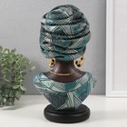 Сувенир полистоун бюст "Африканка в голубом тюрбане с узорами" 15х12х26,5 см - фото 24990559