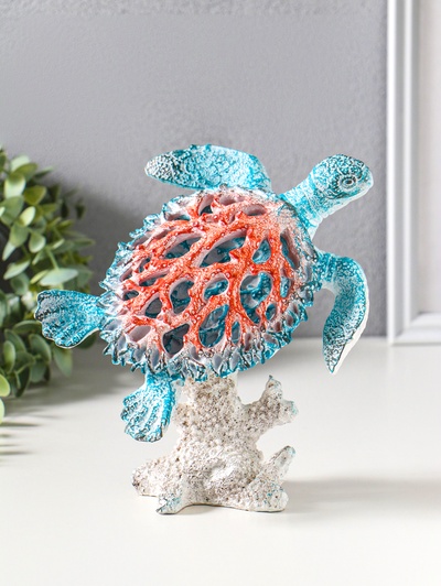 Фигурка полистоун «Коралловый риф. Черепаха на подставке», 17.5×11×19 см