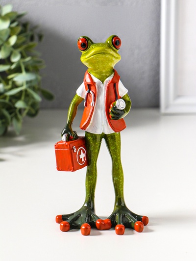 Фигурка полистоун лак «Лягуха-доктор», 8.8×6×16.2 см