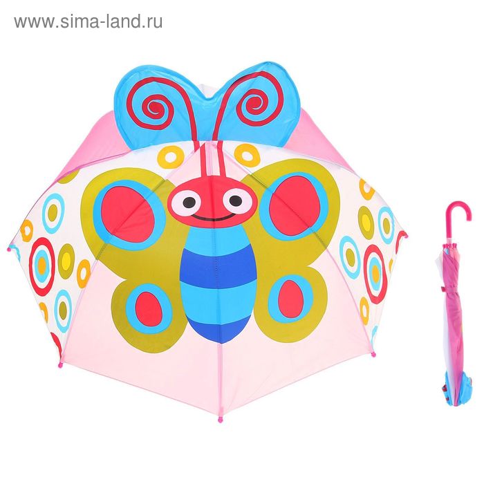 Зонт детский "Яркая бабочка", механический, r=37см, цвет розовый - Фото 1