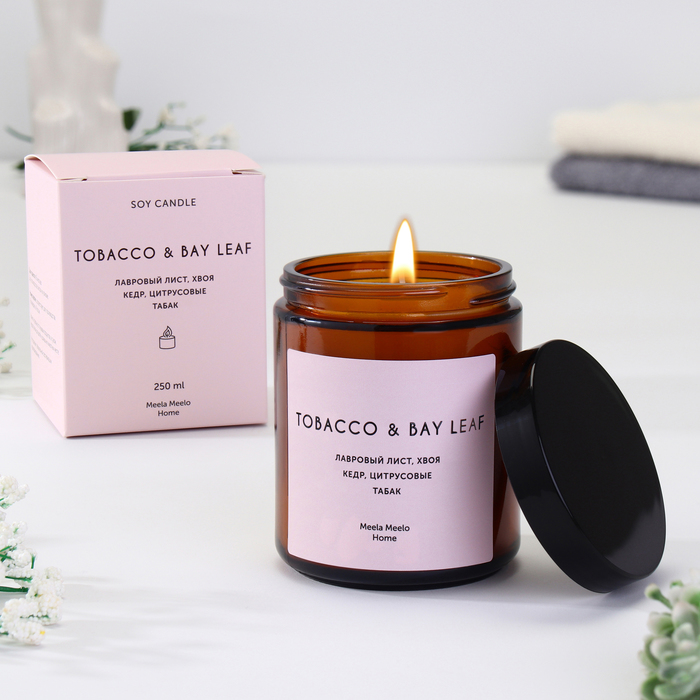 Свеча в банке ароматическая "Tоbacco & bay leaf", хвоя, кедр, табак, 250 мл - Фото 1