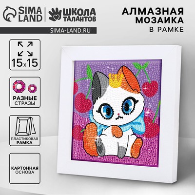 Алмазная мозаика 15х15 на раме с разнымии стразами "Кошечка"