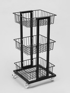 Стойка торговая универсальная, 3 корзины, на колесах, 35×35×76 см, цвет чёрный - Фото 2