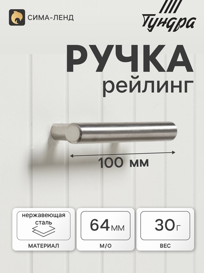 Ручка рейлинг ТУНДРА, нерж. сталь, d=12 мм, м/о 64 мм, цвет никель, фасовка 50