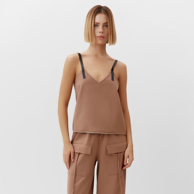 Топ с кожаными бретелями женский MINAKU : Casual Collection, бежевый, размер 48