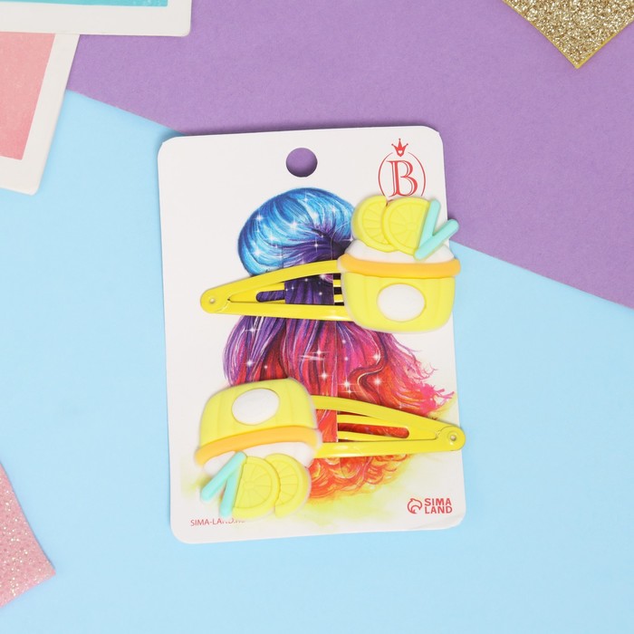 

Невидимка для волос "Адель" (набор 2 шт) лимонное лакомство, 5,5 см, жёлтый