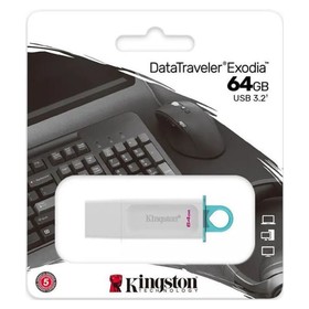USB флеш накопитель 64 Gb Kingston DT Exodia White KC-U2G64-5R USB 3.2 / бирюзовое кольцо