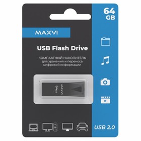 USB флеш накопитель 64 Gb Maxvi MK2 Dark grey  монолит, металл / FD64GBUSB20C10MK2