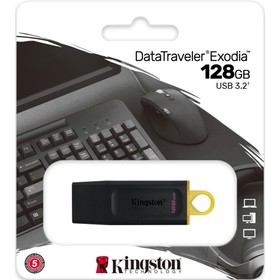 USB флеш накопитель_128 Gb Kingston DT Exodia Black DTX/128GB / USB 3.2 / жёлтое кольцо