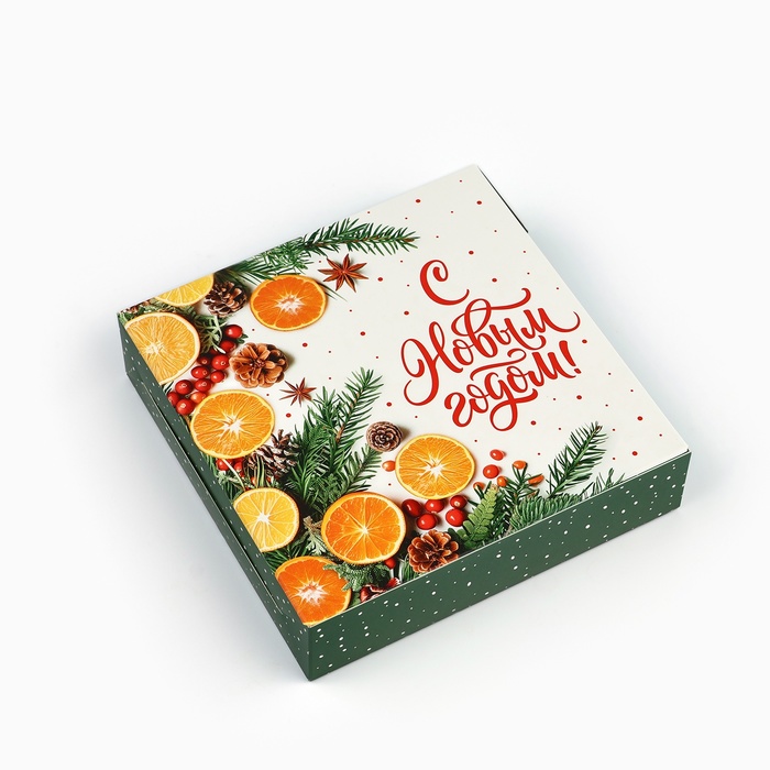 Коробка складная «С Новым годом!», апельсины 14 х 14 х 3.5 см, Новый год - Фото 1