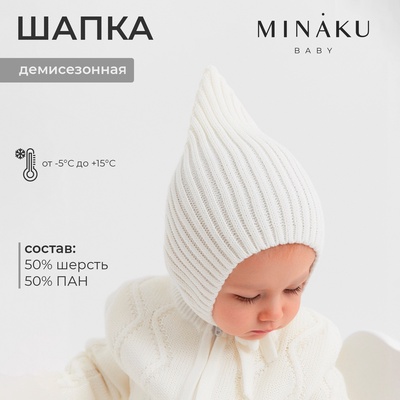 Шапка вязаная детская MINAKU, размер 38-40, белая