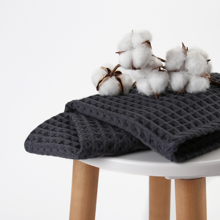 Полотенце вафельное банное «Этель» Boho, 45×90 см, хлопок 100%, тёмно-серое - Фото 1