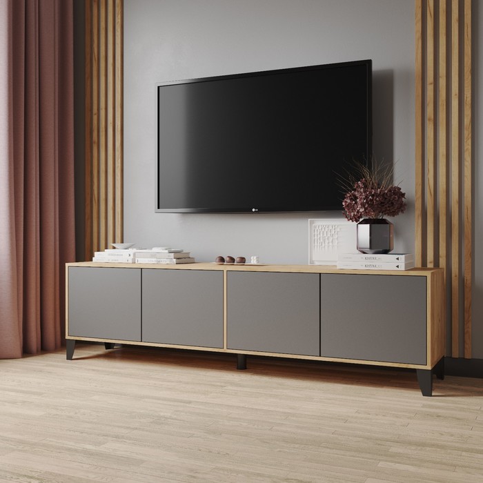 Тумба под ТВ «Парус – 11», с опорами, 2002×400×550 мм, цвет дуб крафт золотой/графит серый - Фото 1