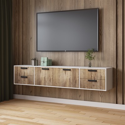 Тумба под ТВ «Парус – 12», 2202×400×425 мм, цвет белый/дуб канадский