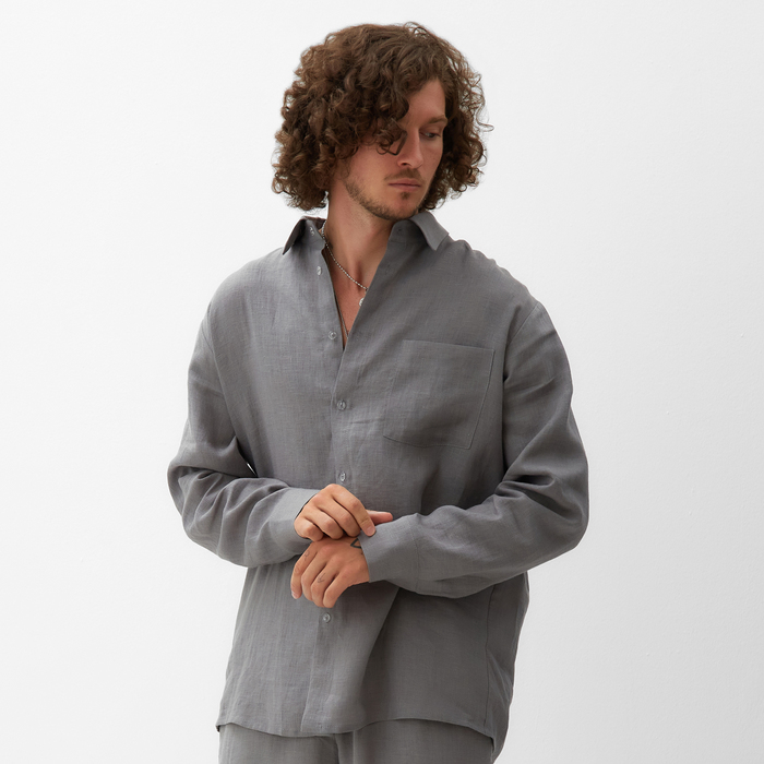Рубашка мужская с длинным рукавом MIST р.48, серый - Фото 1