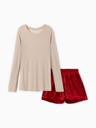 Комплект женский домашний (лонгслив и шорты) KAFTAN «Бархат», размер 44-46, бордовый/бежевый - Фото 9