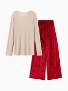 Пижама женская (лонгслив, брюки) KAFTAN «Бархат», размер 48-50, цвет бордовый, бежевый 10689734 - фото 13118557