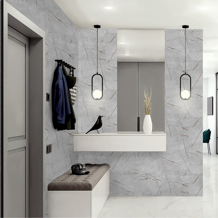 Стеновая панель ПВХ «Мрамор Грей 673/1» Slim Light, 2600×250×5 мм, цвет серый - Фото 1