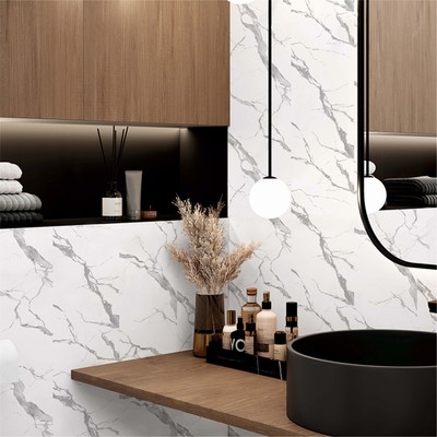 Стеновая панель ПВХ «Мрамор Крестолла 671» Slim Light, 2600×250×5 мм, цвет белый/серый