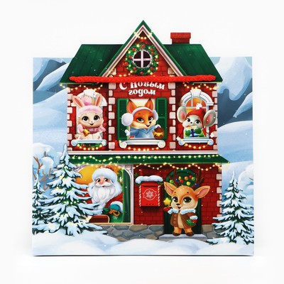 Пакет подарочный «Новогодний домик», 25×22.5×10 см
