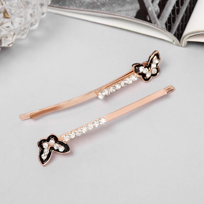 Невидимки для волос QF «Хэдли», набор 2 шт., бабочка, 6 см, розовое золото - Фото 1