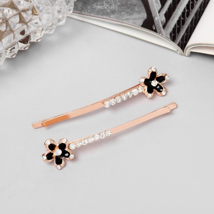 Невидимки для волос «Фрея», набор 2 шт., цветок, 6 см, розовое золото - Фото 1