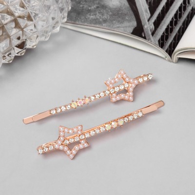 Невидимки для волос QF «Глория», набор 2 шт., звезда, 6 см, розовое золото
