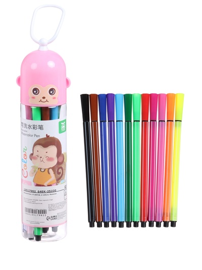 Фломастеры 12 цветов «Обезьянка», в розовом тубусе