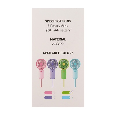 Портативный ручной мини вентилятор YM88151, 250 мАч, 1 режим, кабель для зарядки, зелёный