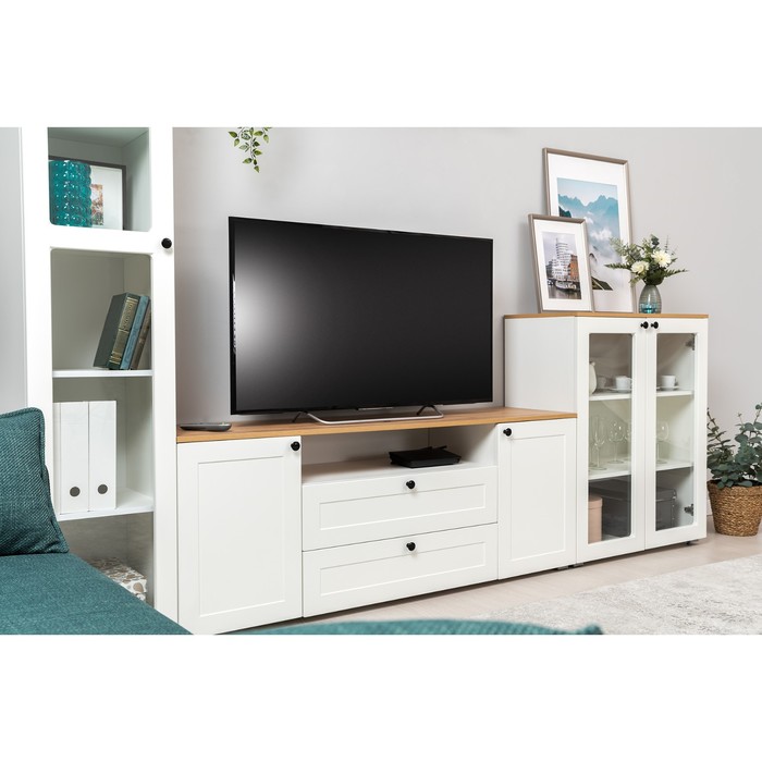 Тумба под ТВ Остин 16.47, 1600х419х608, Белый мдф/Дуб золотой - Фото 1