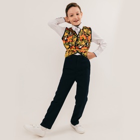 Русско-народная жилетка «Иванушка» с поясом 100 см, р. 98-110 см, чёрный