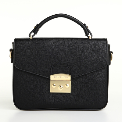 Сумка женская мессенджер TEXTURA на клапане, 23×6×17 см, чёрная