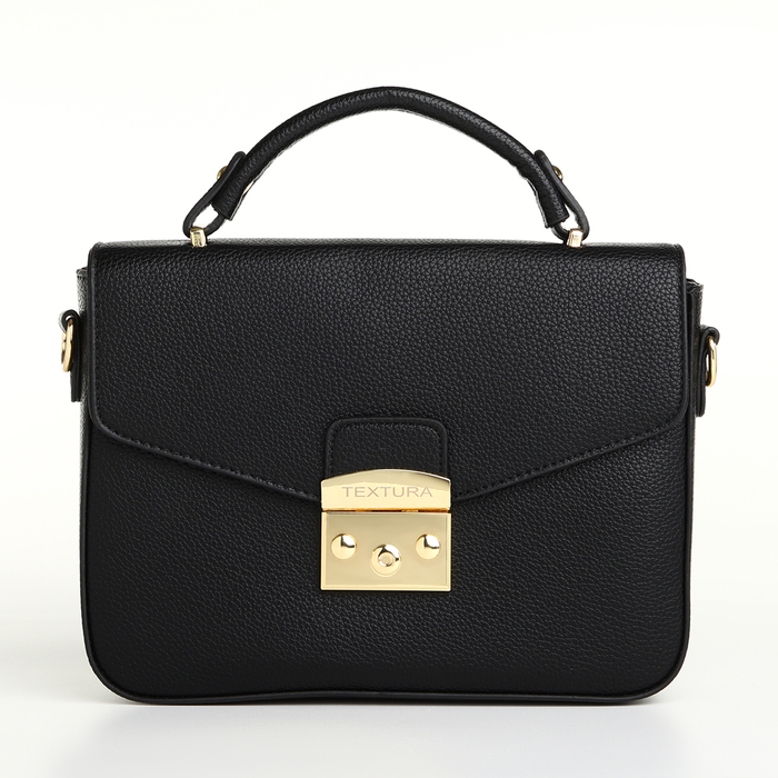 Сумка женская мессенджер TEXTURA на клапане, 23×6×17 см, чёрная - Фото 1