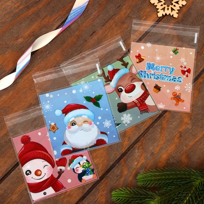 Пакет подарочный новогодний БОПП с липкой лентой, «Праздничное ассорти», 10×10+3 см