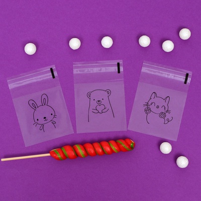 Пакет БОПП с липкой лентой, «Милые животные», 7×7+3 см