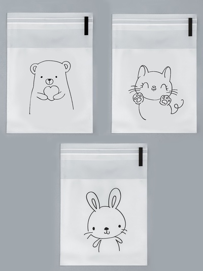 Пакет БОПП с липкой лентой, «Милые животные», 7×7+3 см