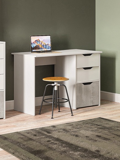 Стол письменный «Клик Мебель. Мико», 3 ящика, 1200×584×750 мм, белый, белый глянец, бетонный камень